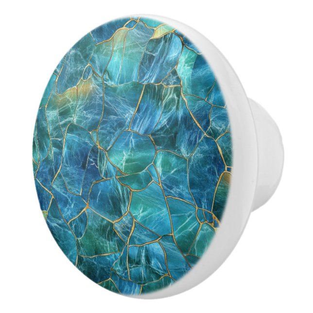 Teal Blue Marble Texture with Gold Veins Knopp (Höger)