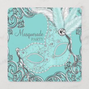 Teal Blue Masquad Party Inbjudningar