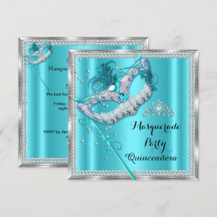 Teal Blue Masqueramasken Quinceanera Party Inbjudningar