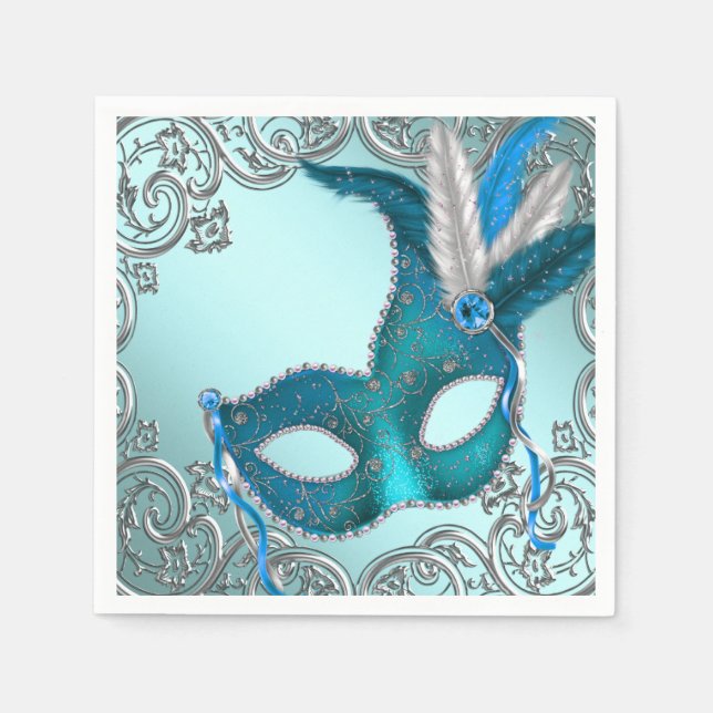 Teal Blue MasqueraParty Pappersservett (Framsidan)