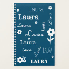 Teal Blue med vita blommor, anpassad namnplanering