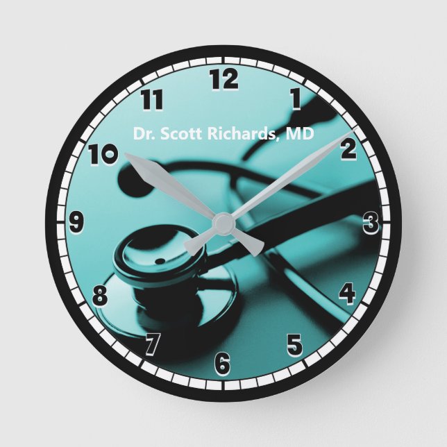 Teal Blue Medical Doktor Anpassningsbar Office  Rund Klocka (Framsida)