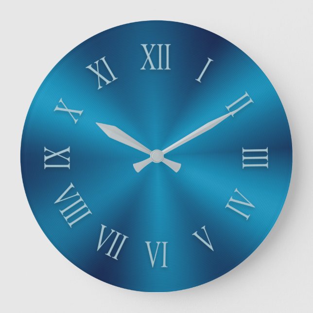 Teal Blue Metallic Clock och Mönster Roman Numbers Stor Klocka (Framsida)