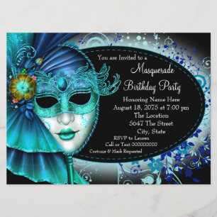 Teal Blue Midnight maskerad Party Inbjudningar