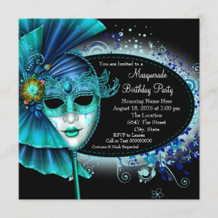 Teal Blue Midnight maskerad Party Inbjudningar