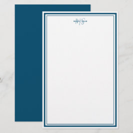 Teal Blue Minimalist, enkelt monogram två Gräns Brevpapper