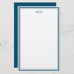 Teal Blue Minimalist, enkelt monogram två Gräns Brevpapper