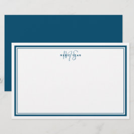 Teal Blue Minimalist, enkelt monogram två Gräns Brevpapper