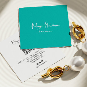 TEAL BLUE Modern CHIC Minimal QR-kod Fyrkantigt Visitkort