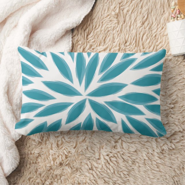 Teal Blue Modern Chrysanthemum Blommigt Pillow Lumbarkudde (Filt)