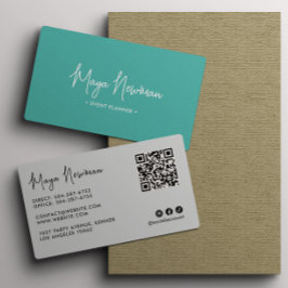 TEAL BLUE Modern Elegant Minimal QR-kodKreativ Visitkort