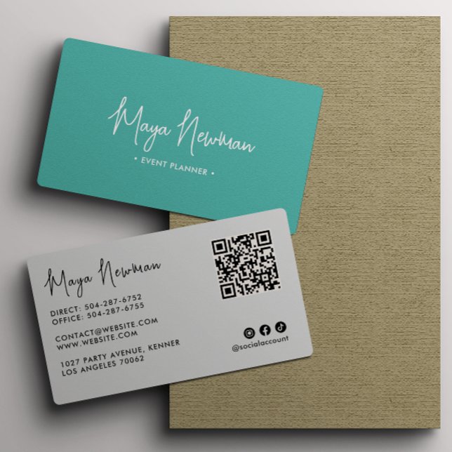 TEAL BLUE Modern Elegant Minimal QR-kodKreativ Visitkort (Skapare uppladdad)