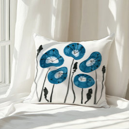 Teal Blue Modern Poppy Painting Kudde
