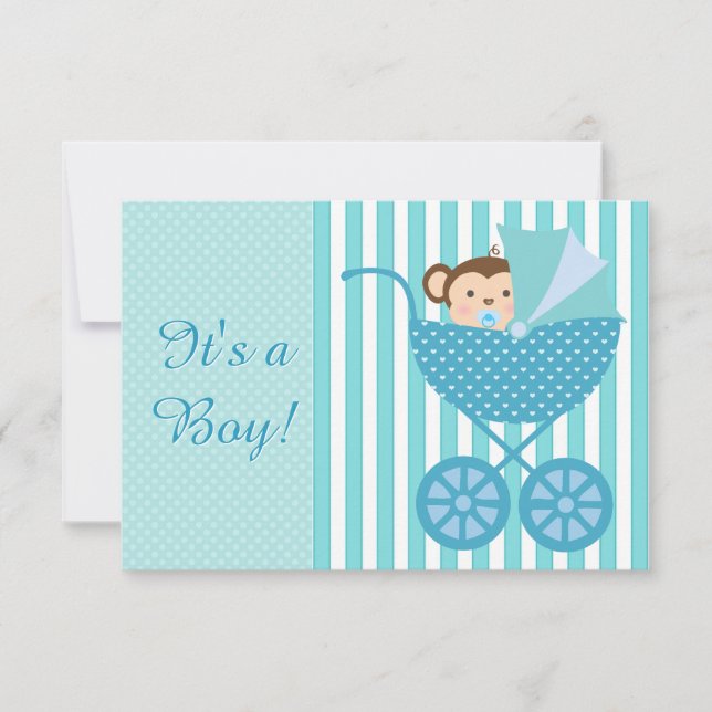 Teal Blue Monkey Baby Shower Inbjudningar (Framsida)