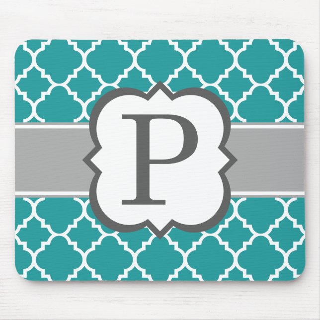 Teal Blue Monogram Brev P Quatrefolie Musmatta (Framsidan)