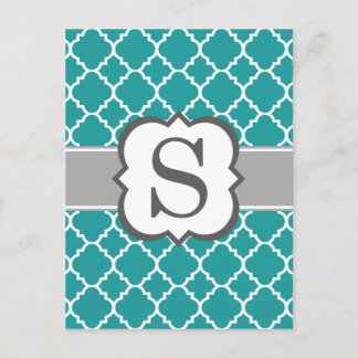 Teal Blue Monogram Brev S Quatrefoil Vykort