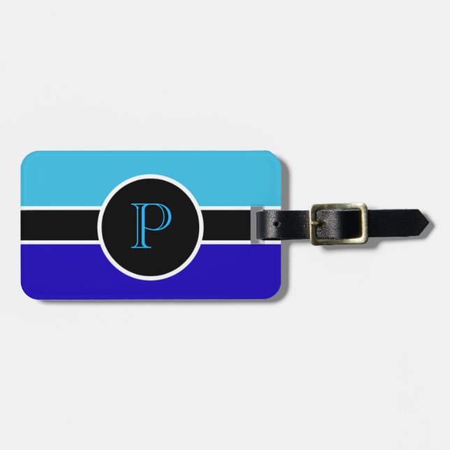Teal Blue Monogram Initial Modern Chic Travel Bag Bagagebricka (Horisontell Framsida)