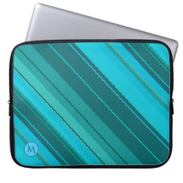 Teal Blue Monogram stripe Laptop sleeve