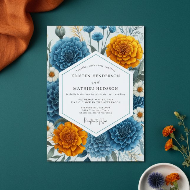 Teal Blue Moody Floral Wedding Inbjudningar (Skapare uppladdad)