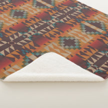 Teal Blue Mörk Red Beige Brown Orange Tribal Art
