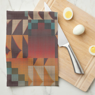 Teal Blue Mörk Red Beige Brown Orange Tribal Art Kökshandduk