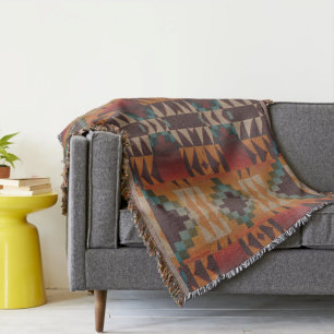 Teal Blue Mörk Red Beige Brown Orange Tribal Art Mysfilt