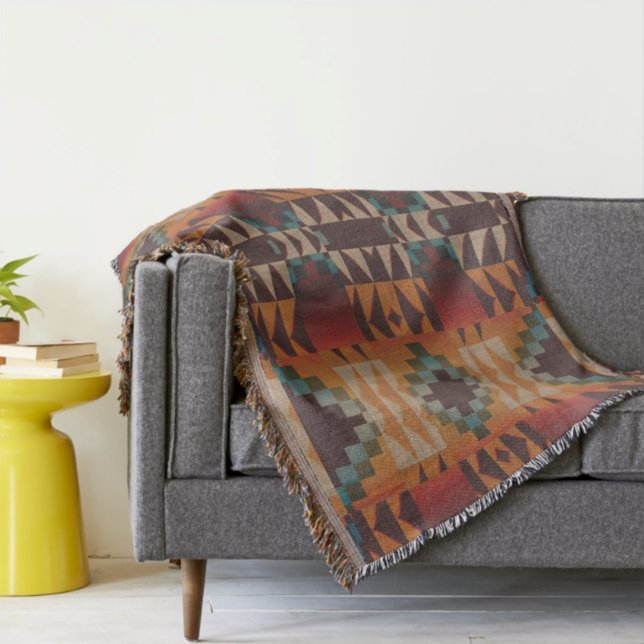 Teal Blue Mörk Red Beige Brown Orange Tribal Art Mysfilt (Skapare uppladdad)