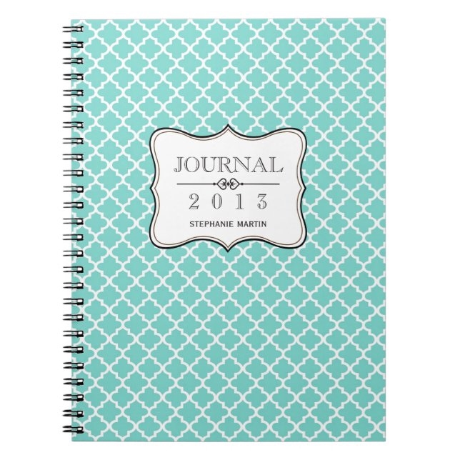 Teal Blue Moroccan tile personlig journal Anteckningsbok (Framsidan)