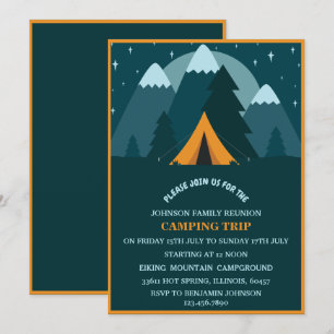 Teal Blue Mountains &Tält Camping Family Reunion Inbjudningar