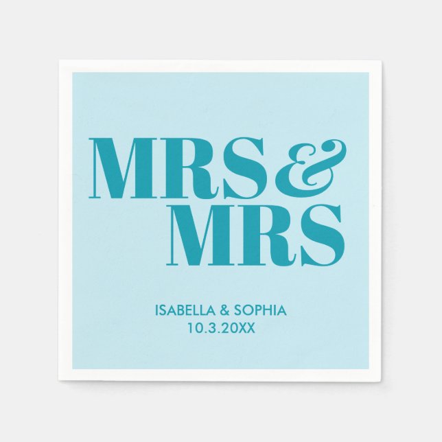 Teal Blue Mrs. & Mrs Personlig Bröllop Napkins Pappersservett (Framsidan)