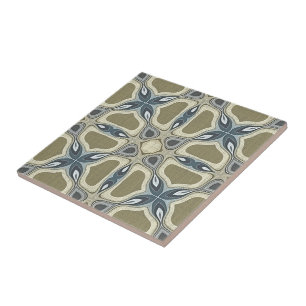 Teal Blue Mustard Grönt Ochre Ethnic Tribe Art Kakelplatta