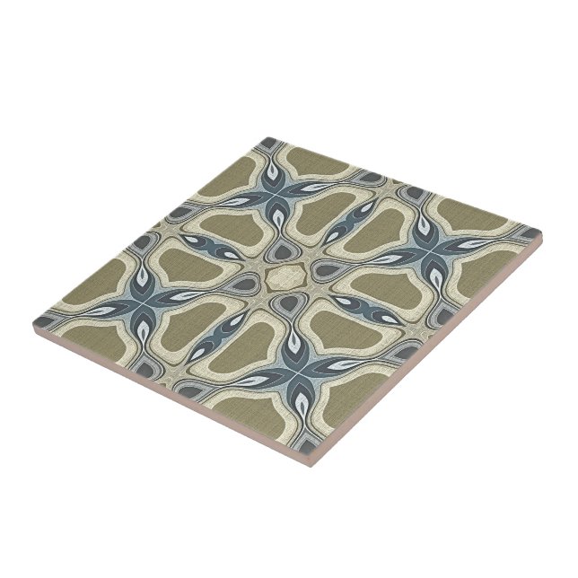 Teal Blue Mustard Grönt Ochre Ethnic Tribe Art Kakelplatta (Sidan)