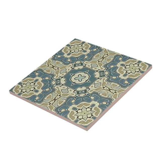 Teal Blue Mustard Grönt Ochre Ethnic Tribe Art Kakelplatta (Sidan)