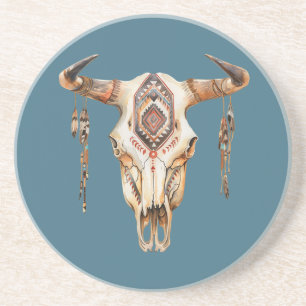 Teal Blue Native Tribal Bull Horns Skull Underlägg