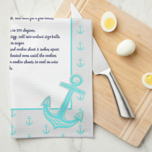 Teal Blue Nautical Anchor Recipe keepsaké Kökshandduk