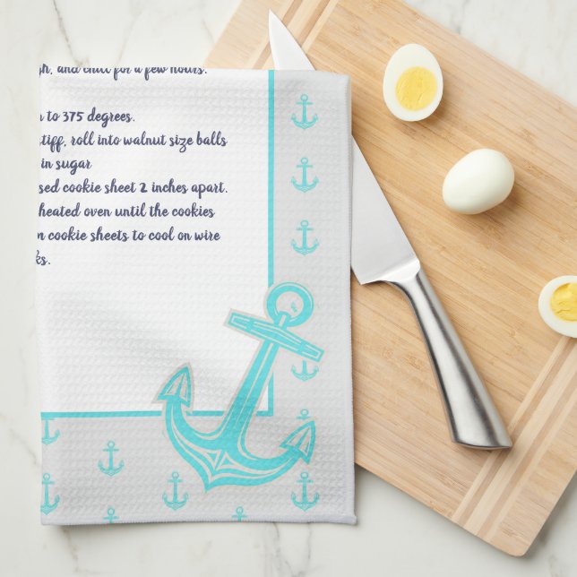 Teal Blue Nautical Anchor Recipe keepsaké Kökshandduk (Vikt i Fjärdedel)