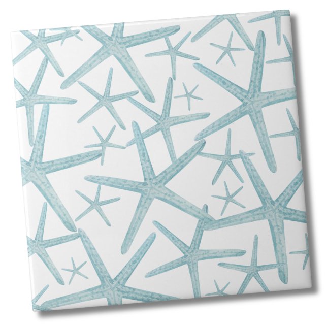 Teal Blue Nautical Beach Mönster Kakelplatta (Teal Nautical Starfish Sea Shell Beach Pattern Ceramic Tile)