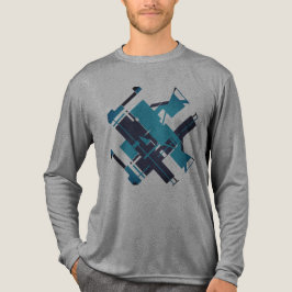 Teal Blue Navy Diagonal Abstrakt Art Design T Shirt