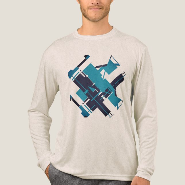Teal Blue Navy Diagonal Abstrakt Art Design T Shirt (Framsida)