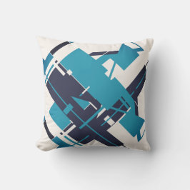 Teal Blue Navy on Offwhite Diagonal Abstrakt Art Kudde