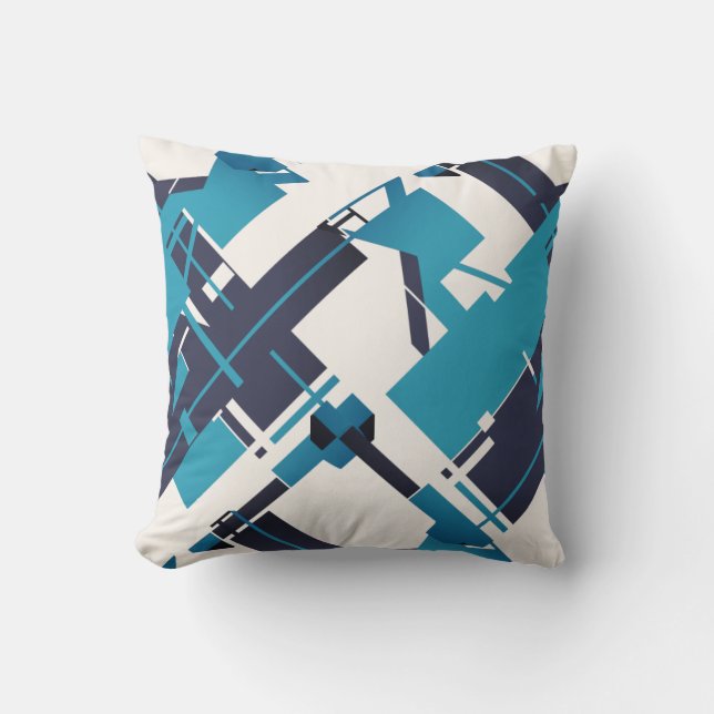 Teal Blue Navy on Offwhite Diagonal Abstrakt Art Kudde (Framsida)