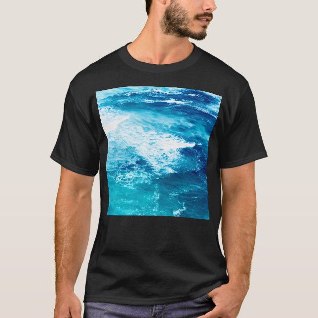 Teal Blue Ocean Vågar T Shirt (Framsida)