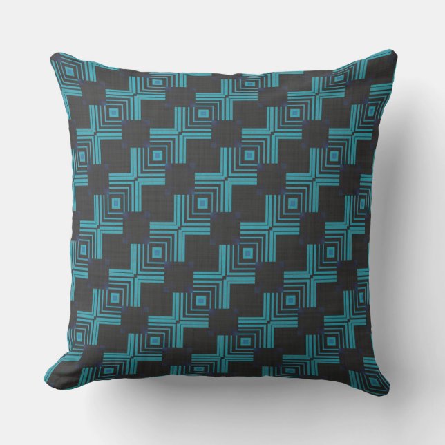 Teal Blue och Black Geometric Mönster Kudde (Framsida)