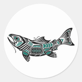 Teal Blue och Black Haida Spirit Fish Runt Klistermärke