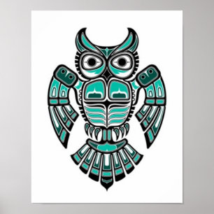 Teal Blue och Black Haida Spirit Uggla Poster