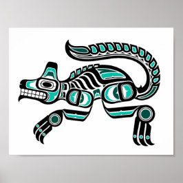 Teal Blue och Black Haida Spirit Varg Poster
