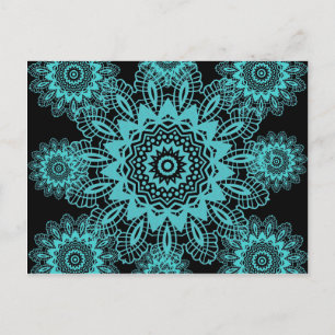 Teal Blue och Black Snöre Snowflake Mandala Vykort