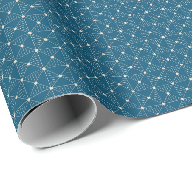 Teal Blue och Champagne Guld Geometric Gift Wrap Presentpapper (Rullad Hörn)