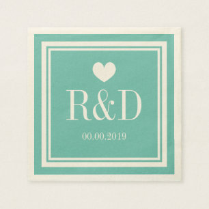 Teal blue och ecru monogram pappra bröllop-blöjor pappersservett