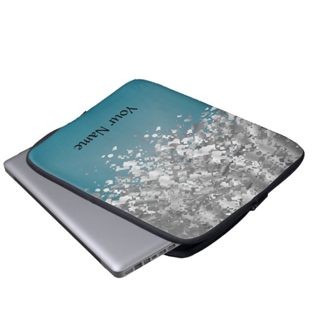 Teal blue och faux glitter laptop sleeve (Framre botten)